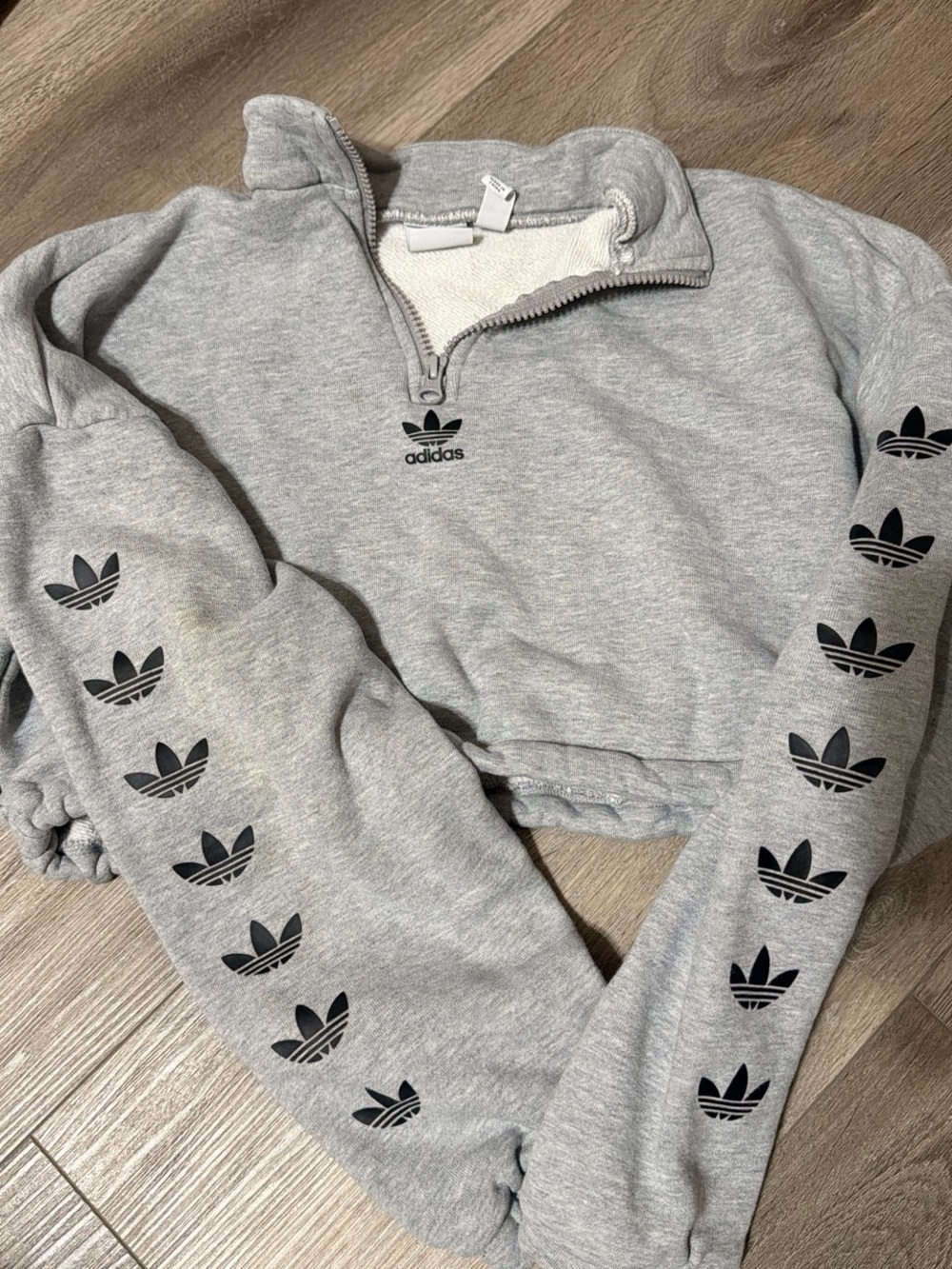 adidas Light Gray Cropped Quarter-Zip Turtleneck Sweatshirt
